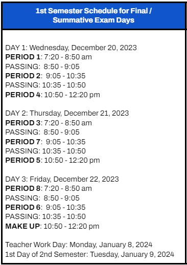 Semester 1 Final Exam Schedule | Wheaton North High School